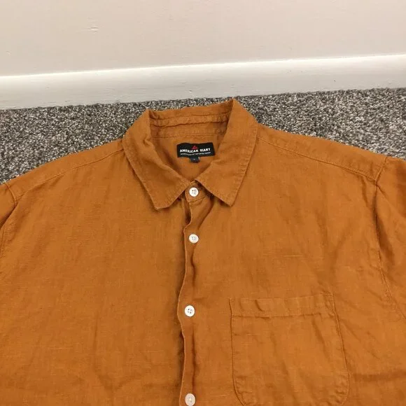 American Giant Shirt Linen Short Sleeve Button Down Light Brown Mens Large - Picture 1 of 8